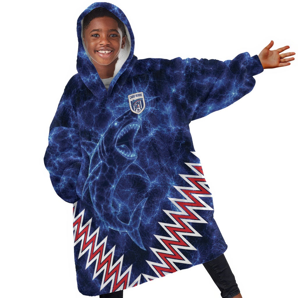 Custom World Football 2026 Cabo Verde Kid Wearable Blanket Hoodie Go Blue Sharks Glory