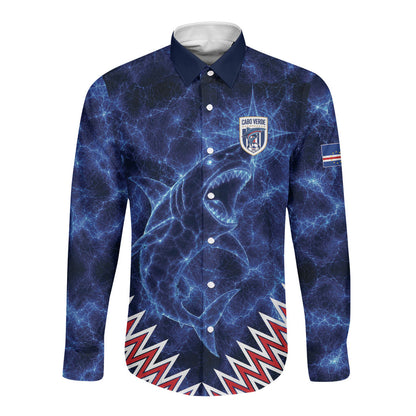Custom World Football 2026 Cabo Verde Long Sleeve Button Shirt Go Blue Sharks Glory