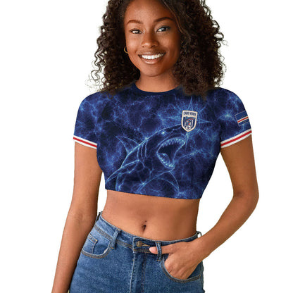 Custom World Football 2026 Cabo Verde Raglan Cropped T shirt Go Blue Sharks Glory