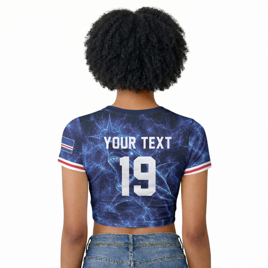 Custom World Football 2026 Cabo Verde Raglan Cropped T shirt Go Blue Sharks Glory
