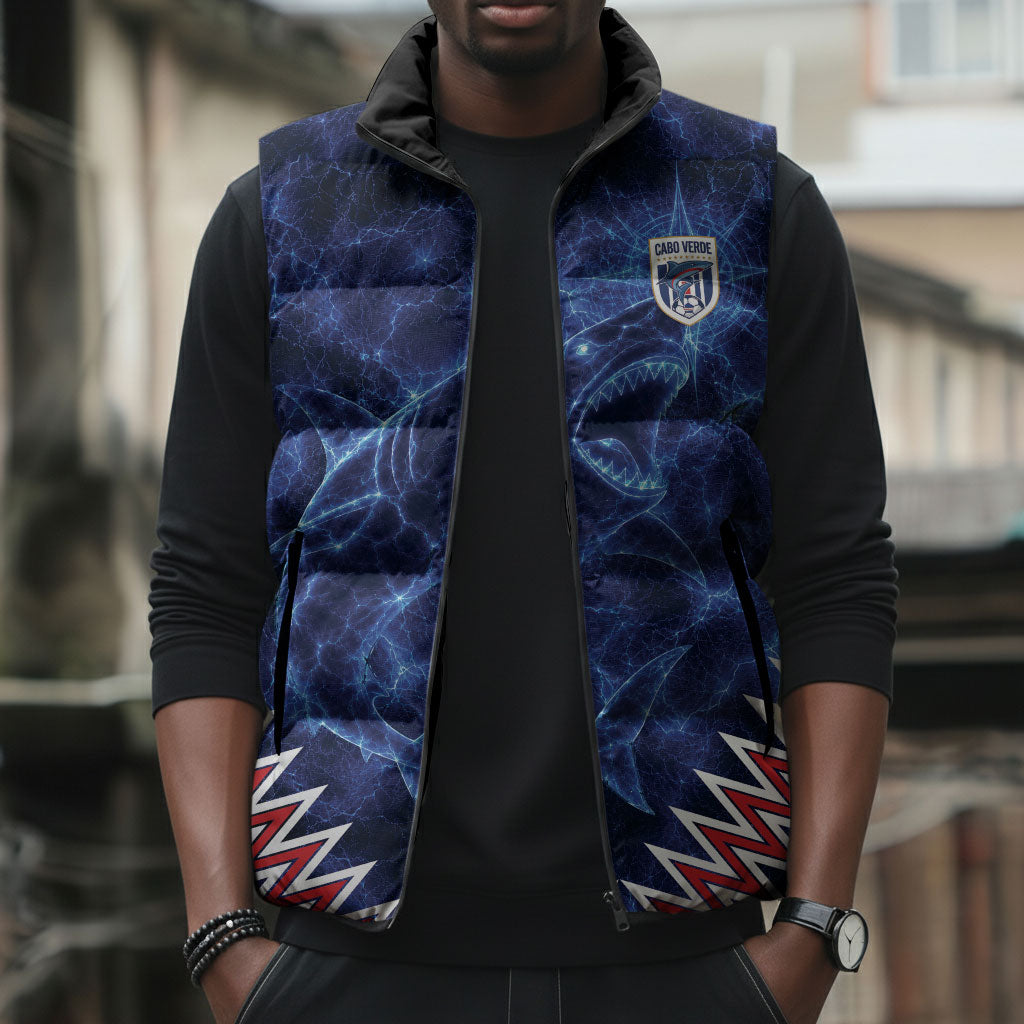Custom World Football 2026 Cabo Verde Sleeveless Puffer Jacket Go Blue Sharks Glory