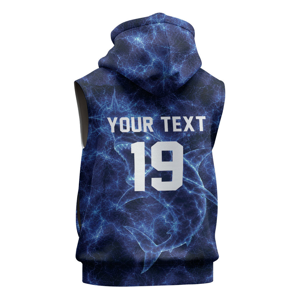 Custom World Football 2026 Cabo Verde Sleeveless Zip Hoodie Go Blue Sharks Glory