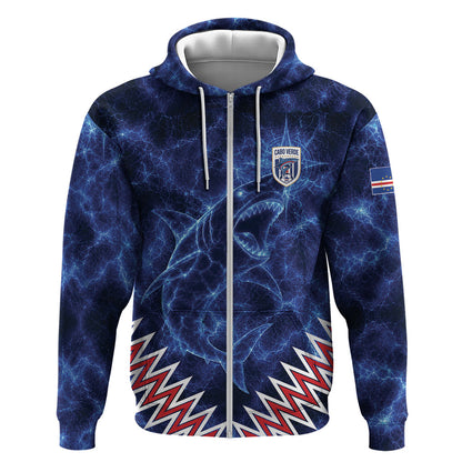 Custom World Football 2026 Cabo Verde Zip Hoodie Go Blue Sharks Glory