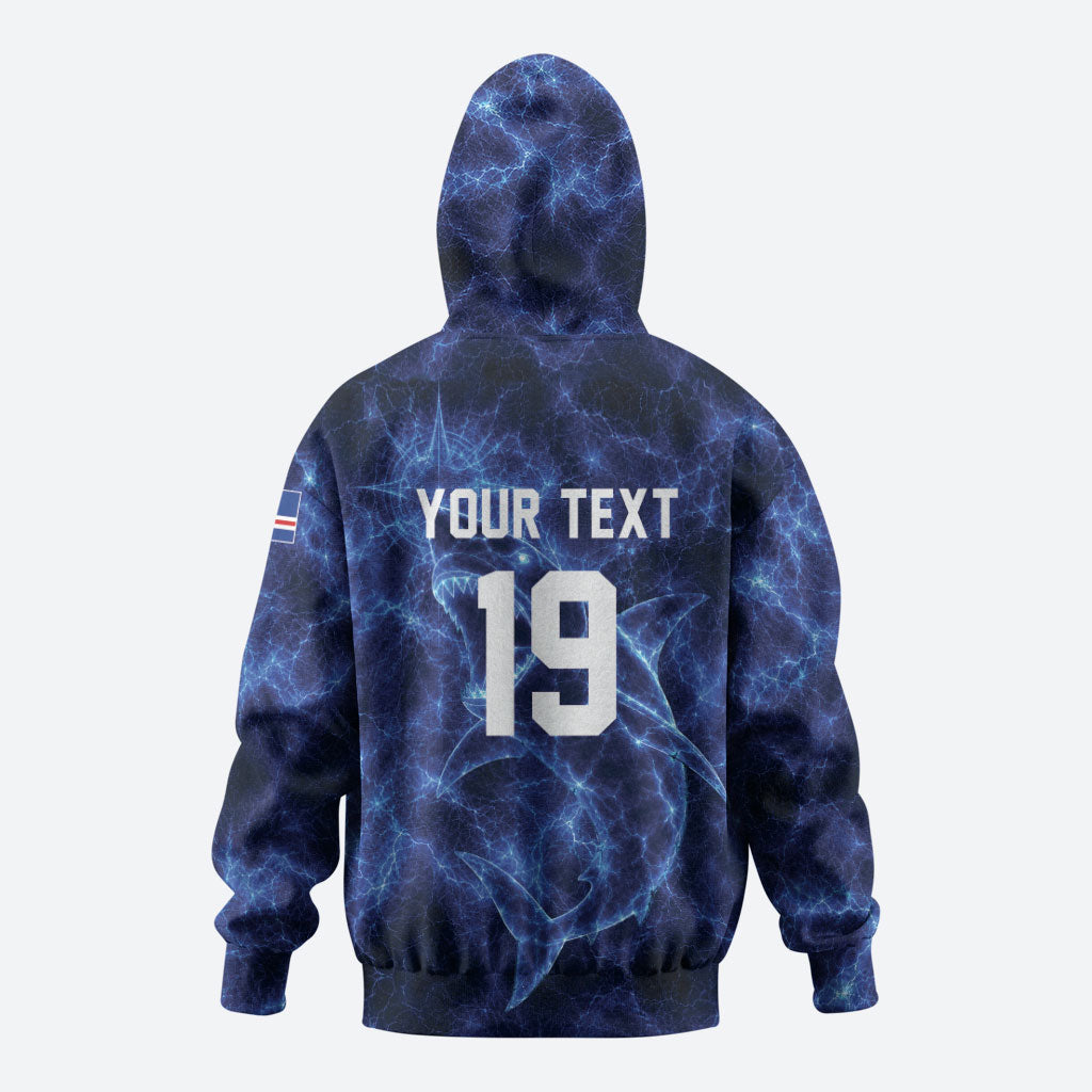 Custom World Football 2026 Cabo Verde Zip Hoodie Go Blue Sharks Glory
