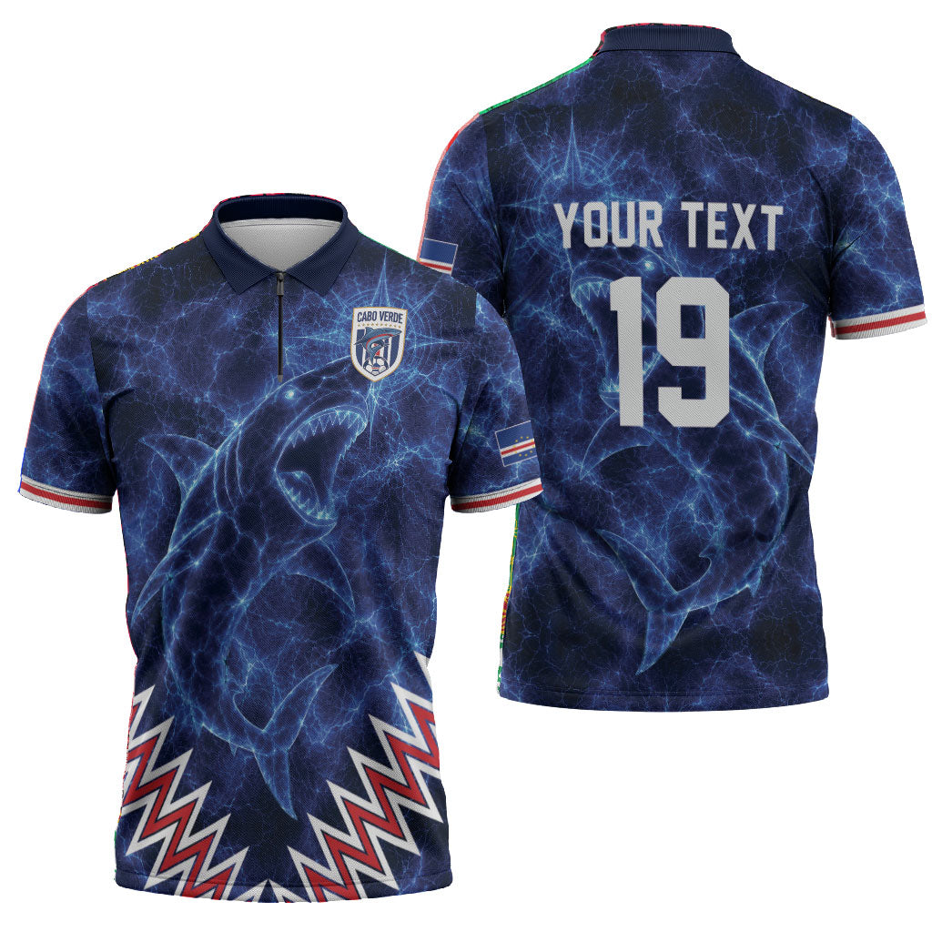 Custom World Football 2026 Cabo Verde Zipper Polo Shirt Go Blue Sharks Glory