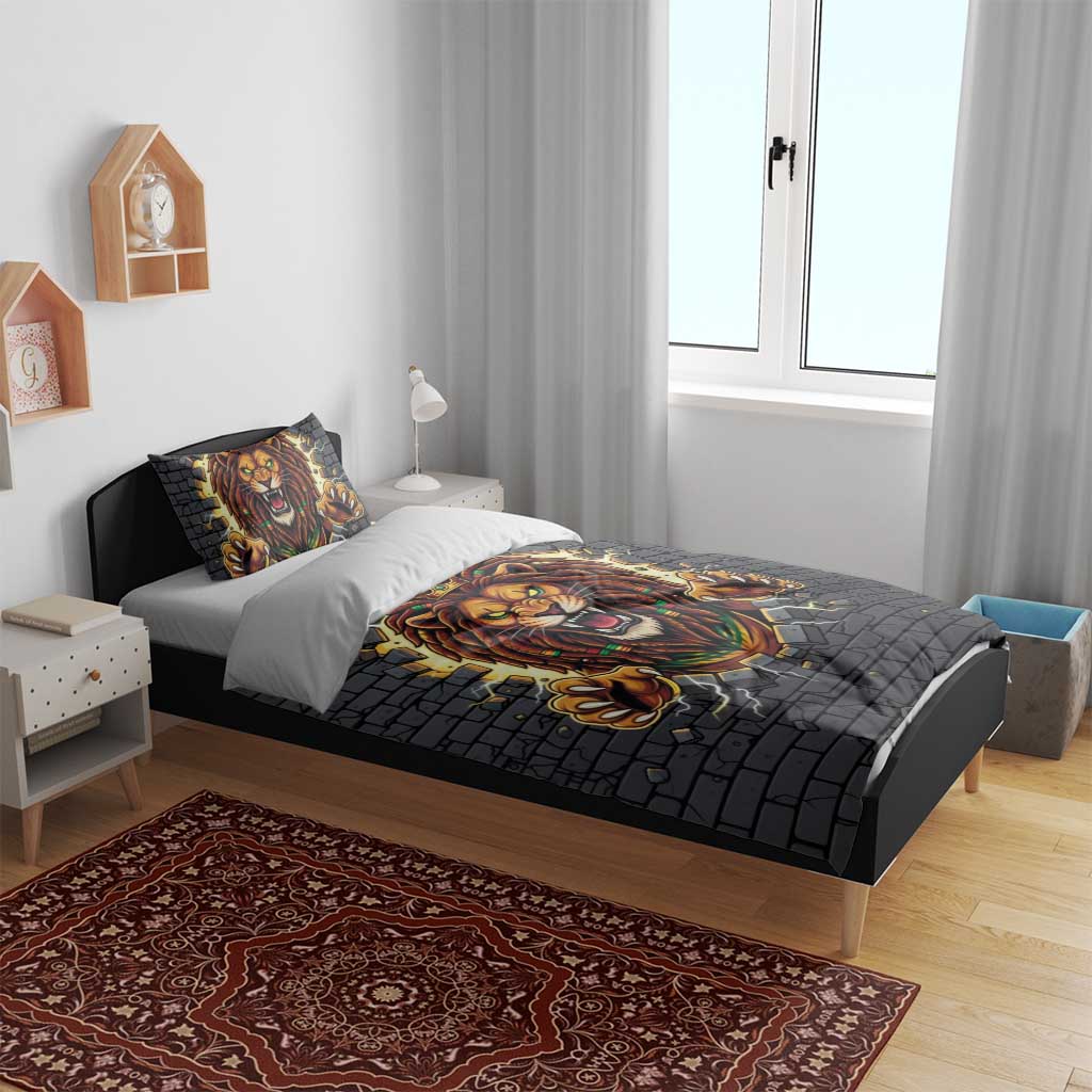 Black Jamaicans Rasta Lion Bedding Set Reggae Lion Breaking Wall Design - African Pride