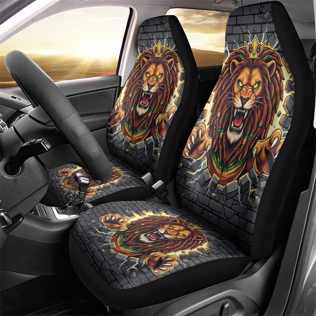 Black Jamaicans Rasta Lion Car Seat Cover Reggae Lion Breaking Wall Design - African Pride