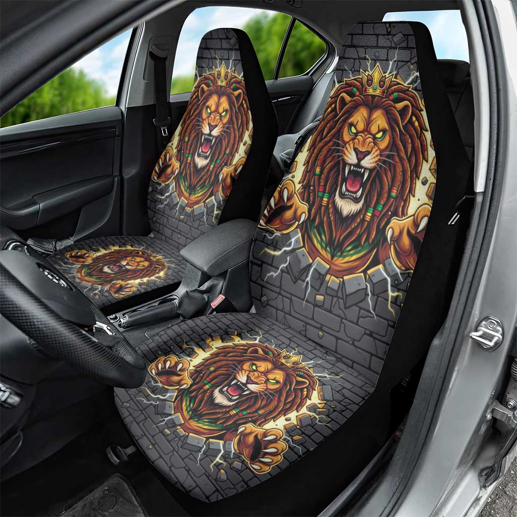 Black Jamaicans Rasta Lion Car Seat Cover Reggae Lion Breaking Wall Design - African Pride