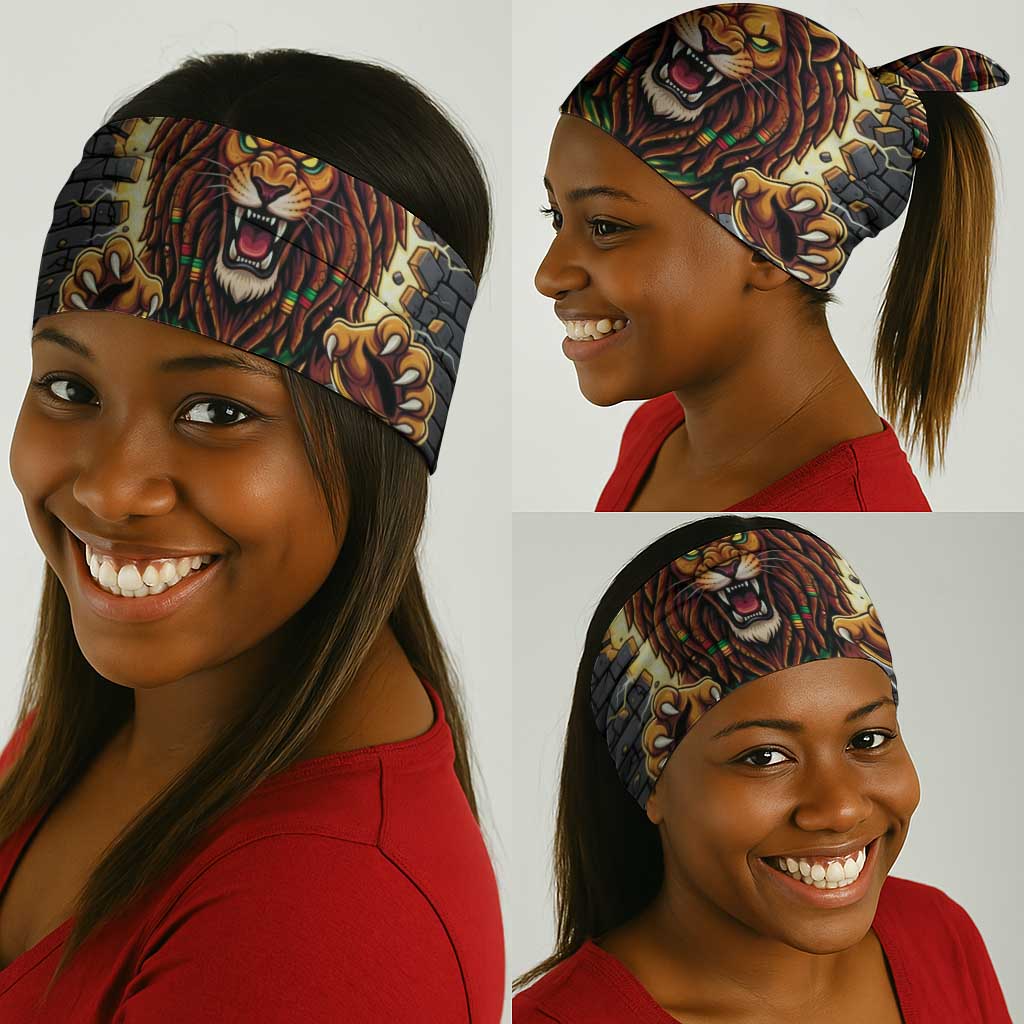 Black Jamaicans Rasta Lion Neck Gaiter Reggae Lion Breaking Wall Design - African Pride