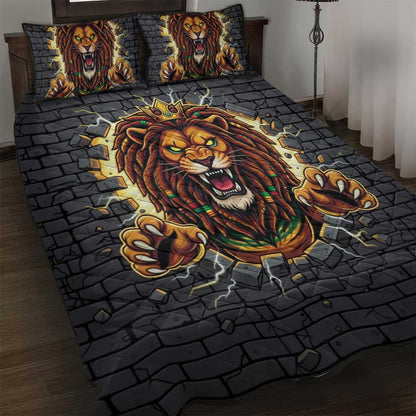 Black Jamaicans Rasta Lion Quilt Bed Set Reggae Lion Breaking Wall Design - African Pride