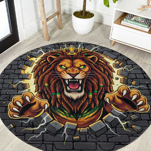 Black Jamaicans Rasta Lion Round Carpet Reggae Lion Breaking Wall Design - African Pride