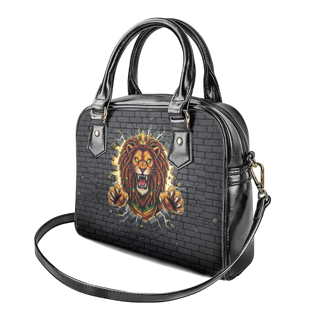 Black Jamaicans Rasta Lion Shoulder Handbag Reggae Lion Breaking Wall Design - African Pride