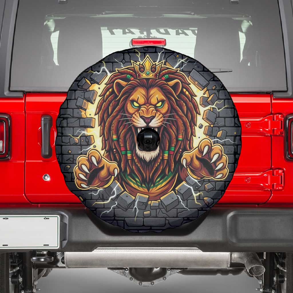 Black Jamaicans Rasta Lion Spare Tire Cover Reggae Lion Breaking Wall Design - African Pride