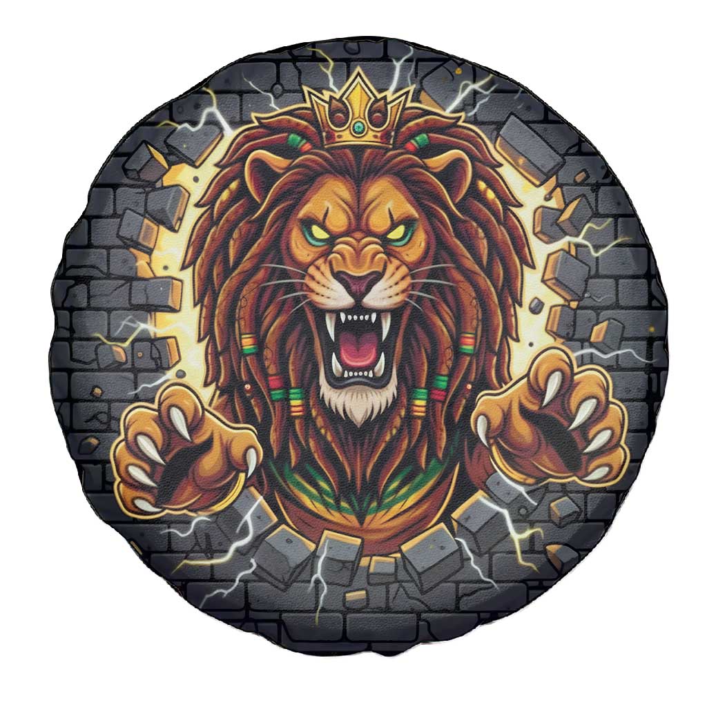 Black Jamaicans Rasta Lion Spare Tire Cover Reggae Lion Breaking Wall Design - African Pride