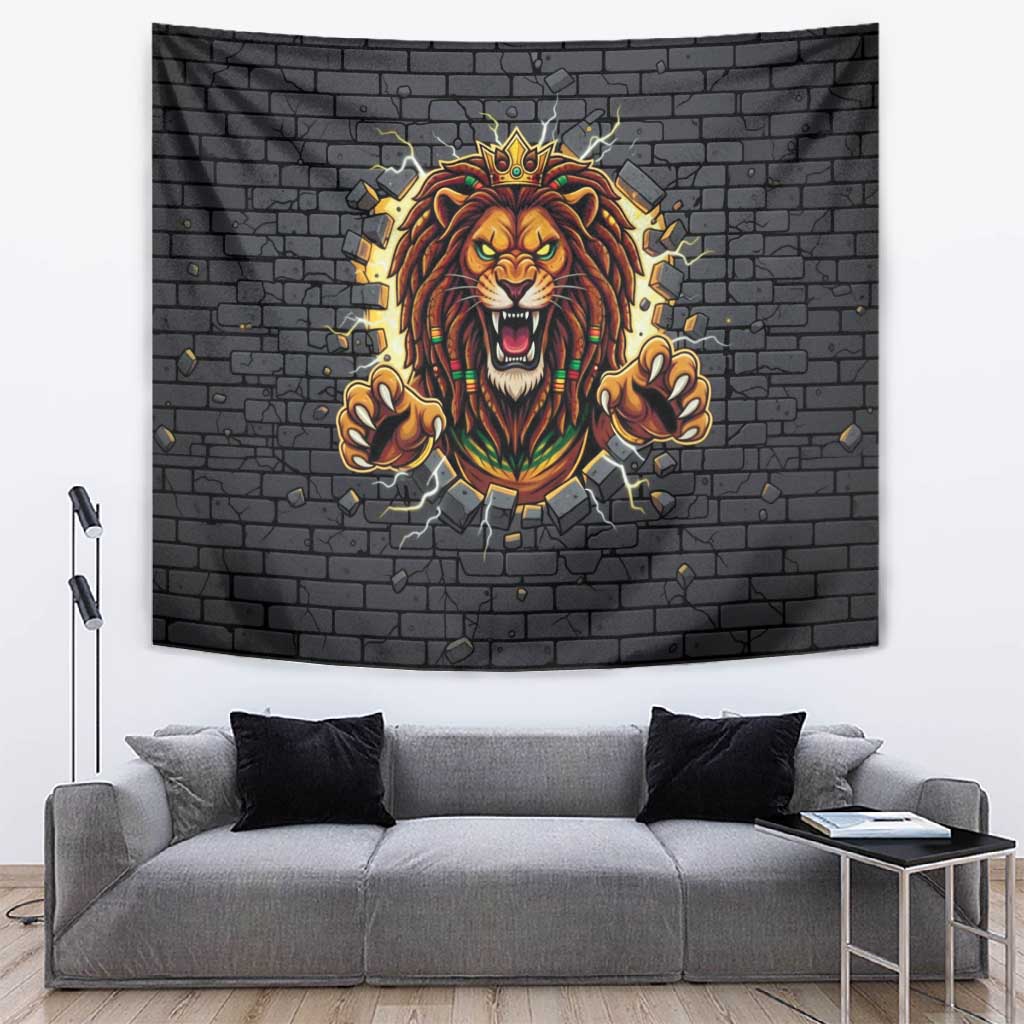 Black Jamaicans Rasta Lion Tapestry Reggae Lion Breaking Wall Design - African Pride