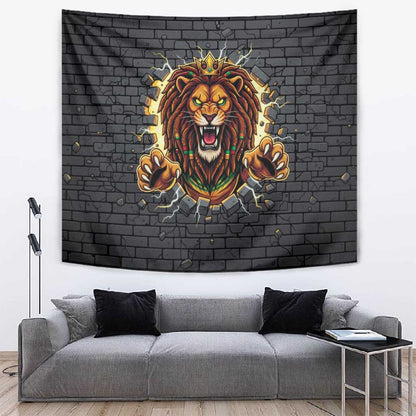 Black Jamaicans Rasta Lion Tapestry Reggae Lion Breaking Wall Design - African Pride