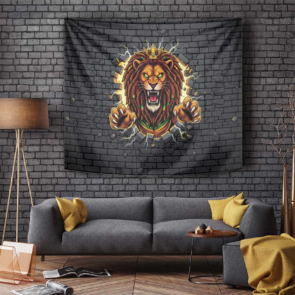 Black Jamaicans Rasta Lion Tapestry Reggae Lion Breaking Wall Design - African Pride