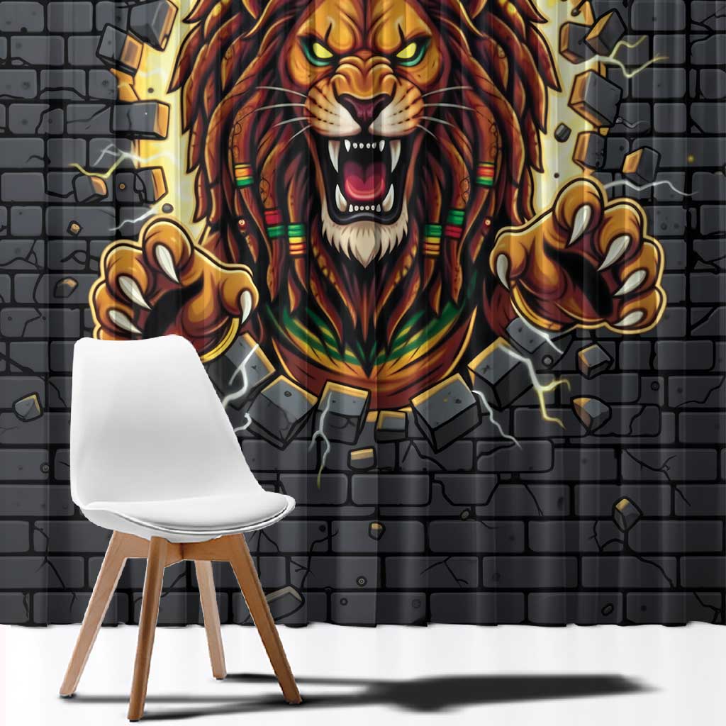 Black Jamaicans Rasta Lion Window Curtain Reggae Lion Breaking Wall Design - African Pride