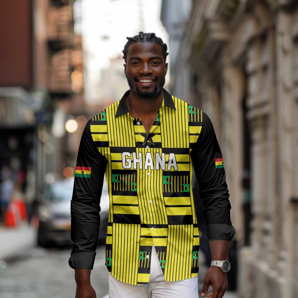 Custom World Football 2026 Ghana Long Sleeve Button Shirt Rise With The Black Stars