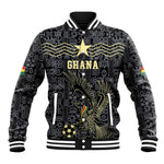 Custom World Football 2026 Ghana Baseball Jacket Black Stars Rise with Black Adinkra Pattern