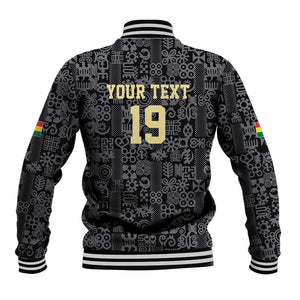 Custom World Football 2026 Ghana Baseball Jacket Black Stars Rise with Black Adinkra Pattern