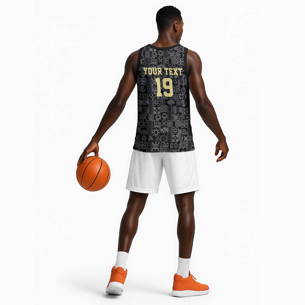 Custom World Football 2026 Ghana Basketball Jersey Black Stars Rise with Black Adinkra Pattern
