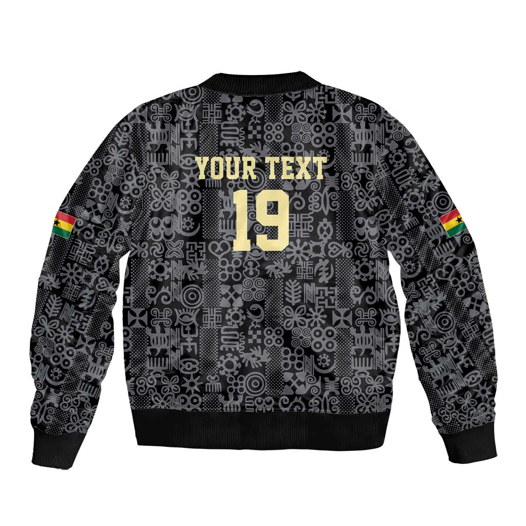 Custom World Football 2026 Ghana Bomber Jacket Black Stars Rise with Black Adinkra Pattern