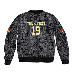 Custom World Football 2026 Ghana Bomber Jacket Black Stars Rise with Black Adinkra Pattern