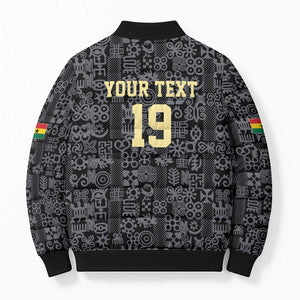 Custom World Football 2026 Ghana Bomber Puffer Jacket Black Stars Rise with Black Adinkra Pattern