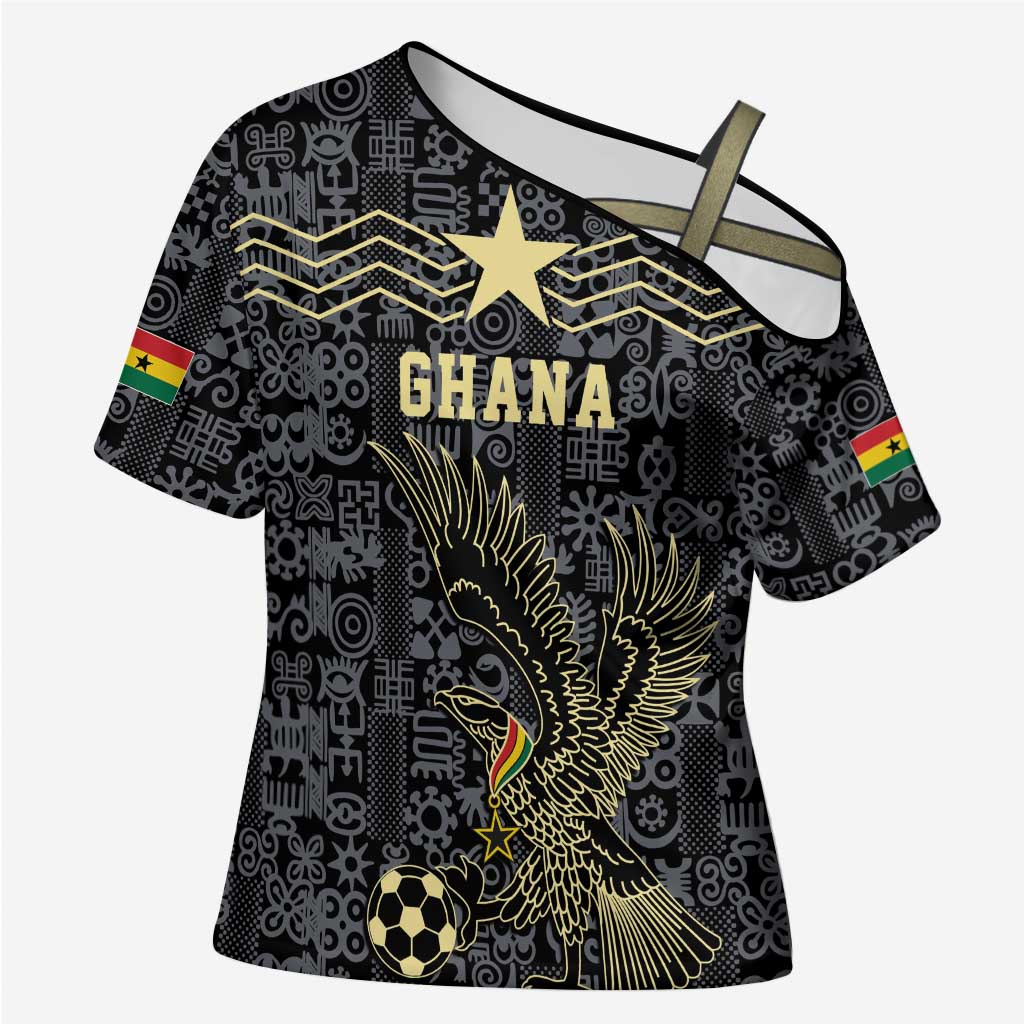 Custom World Football 2026 Ghana Cross Shoulder Shirt Black Stars Rise with Black Adinkra Pattern