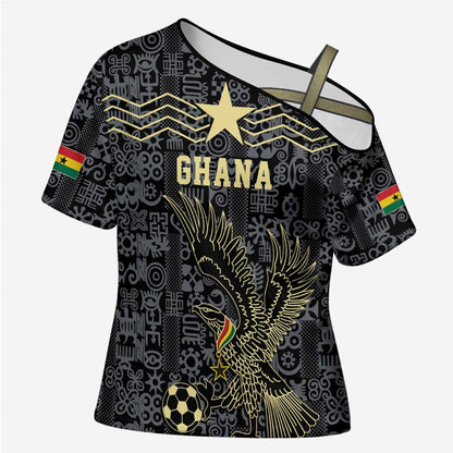 Custom World Football 2026 Ghana Cross Shoulder Shirt Black Stars Rise with Black Adinkra Pattern