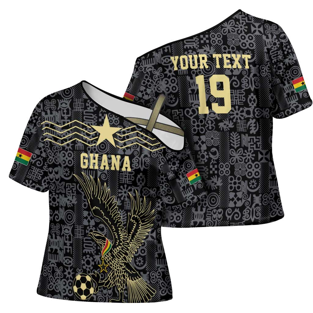 Custom World Football 2026 Ghana Cross Shoulder Shirt Black Stars Rise with Black Adinkra Pattern