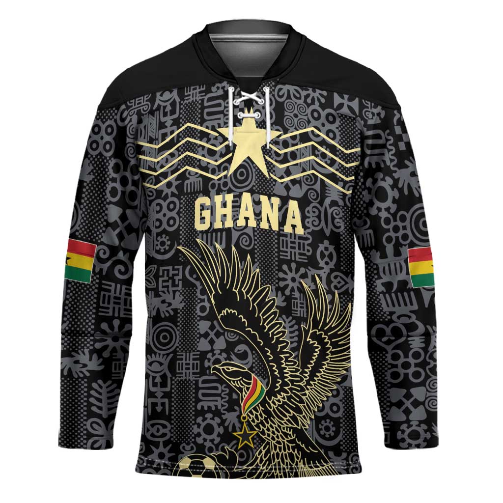 Custom World Football 2026 Ghana Hockey Jersey Black Stars Rise with Black Adinkra Pattern