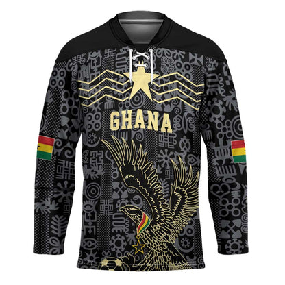 Custom World Football 2026 Ghana Hockey Jersey Black Stars Rise with Black Adinkra Pattern