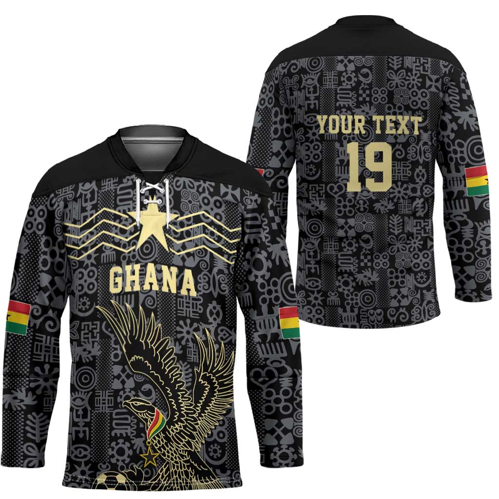 Custom World Football 2026 Ghana Hockey Jersey Black Stars Rise with Black Adinkra Pattern