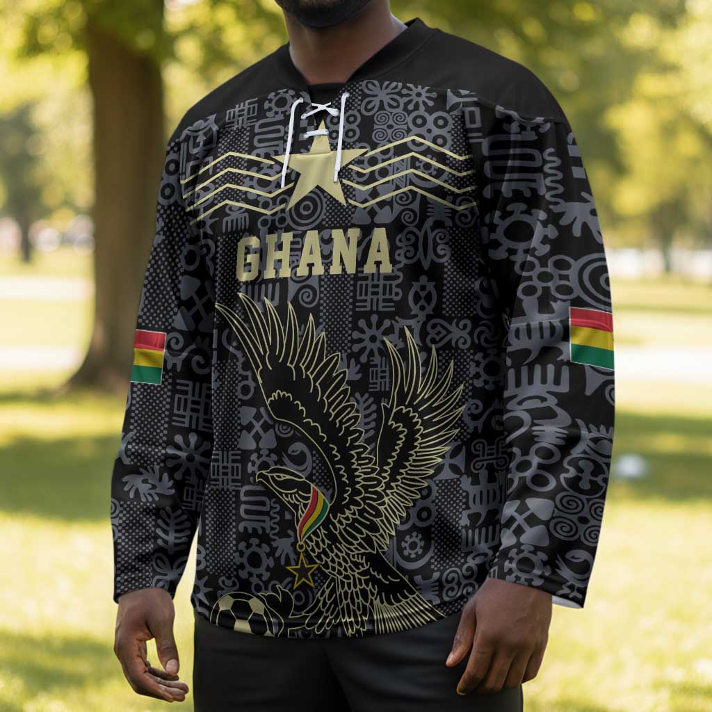 Custom World Football 2026 Ghana Hockey Jersey Black Stars Rise with Black Adinkra Pattern