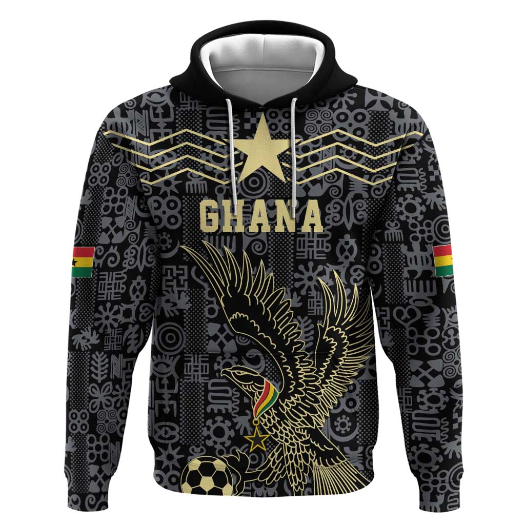 Custom World Football 2026 Ghana Hoodie Black Stars Rise with Black Adinkra Pattern