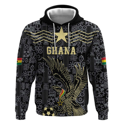 Custom World Football 2026 Ghana Hoodie Black Stars Rise with Black Adinkra Pattern