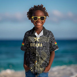 Custom World Football 2026 Ghana Kid Hawaiian Shirt Black Stars Rise with Black Adinkra Pattern