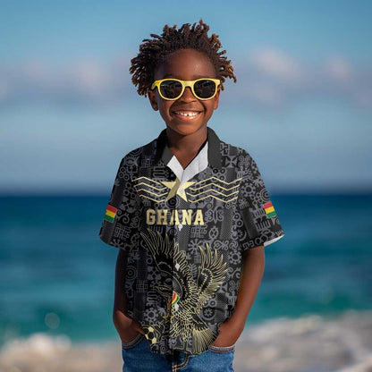 Custom World Football 2026 Ghana Kid Hawaiian Shirt Black Stars Rise with Black Adinkra Pattern