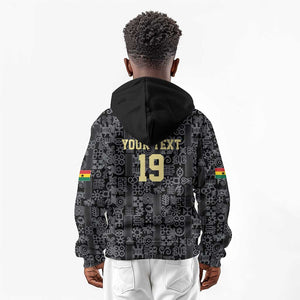 Custom World Football 2026 Ghana Kid Hoodie Black Stars Rise with Black Adinkra Pattern