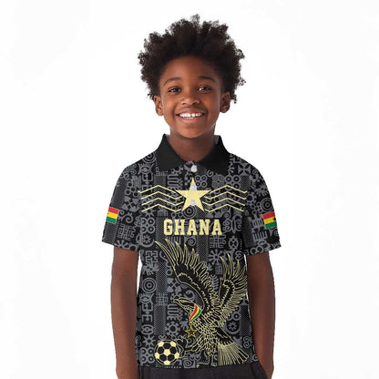 Custom World Football 2026 Ghana Kid Polo Shirt Black Stars Rise with Black Adinkra Pattern