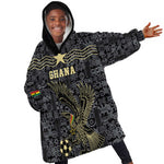Custom World Football 2026 Ghana Kid Wearable Blanket Hoodie Black Stars Rise with Black Adinkra Pattern