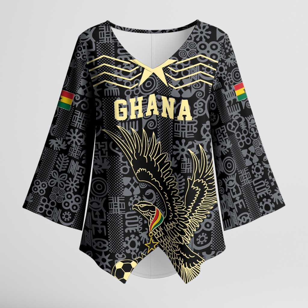 Custom World Football 2026 Ghana Kimono Sleeve Blouse Black Stars Rise with Black Adinkra Pattern