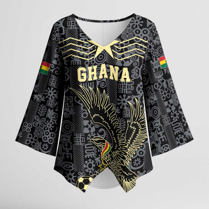 Custom World Football 2026 Ghana Kimono Sleeve Blouse Black Stars Rise with Black Adinkra Pattern