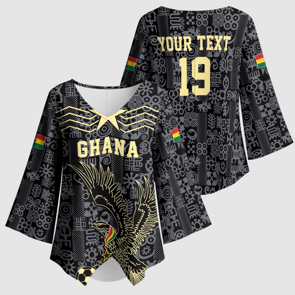 Custom World Football 2026 Ghana Kimono Sleeve Blouse Black Stars Rise with Black Adinkra Pattern
