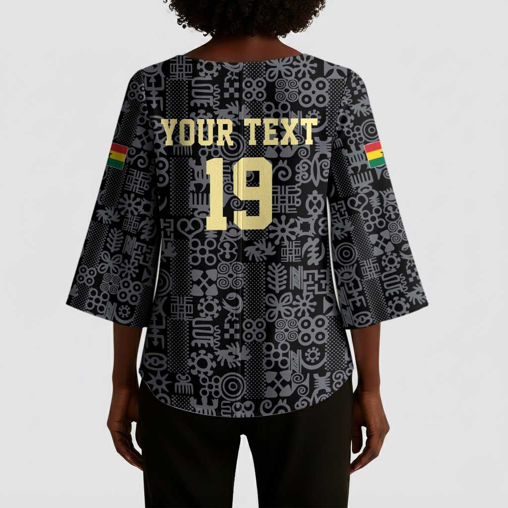 Custom World Football 2026 Ghana Kimono Sleeve Blouse Black Stars Rise with Black Adinkra Pattern