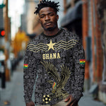 Custom World Football 2026 Ghana Long Sleeve Shirt Black Stars Rise with Black Adinkra Pattern