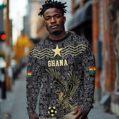 Custom World Football 2026 Ghana Long Sleeve Shirt Black Stars Rise with Black Adinkra Pattern