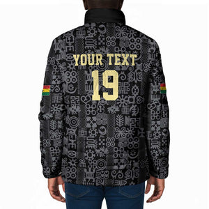 Custom World Football 2026 Ghana Padded Jacket Black Stars Rise with Black Adinkra Pattern